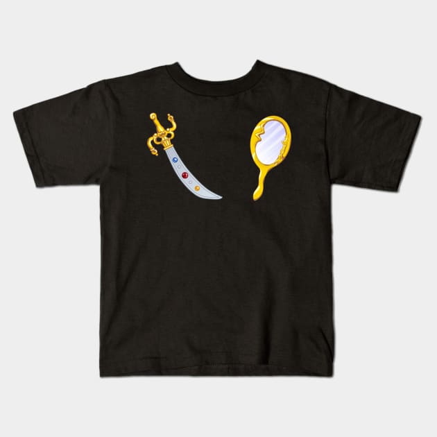 Space Sword & Deep Aqua Mirror Kids T-Shirt by ziafrazier